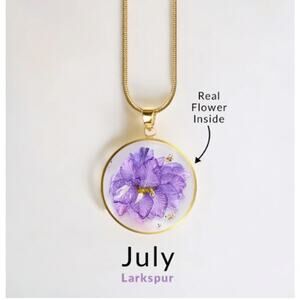 Mint & Lilly Pressed Birth Flower Necklace*July*Larkspur*Gold